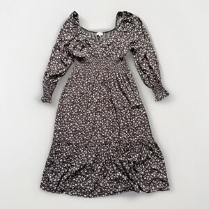 Bohme Dress Large Midi Purple Ditsy Floral Flowy Ruffle‎ Western Boho Prairie